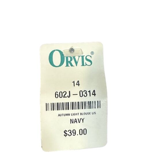 Orvis Navy Blue Collared Cotton Blend Long Sleeve Button Down Shirt Women Sz 14 - Picture 8 of 9